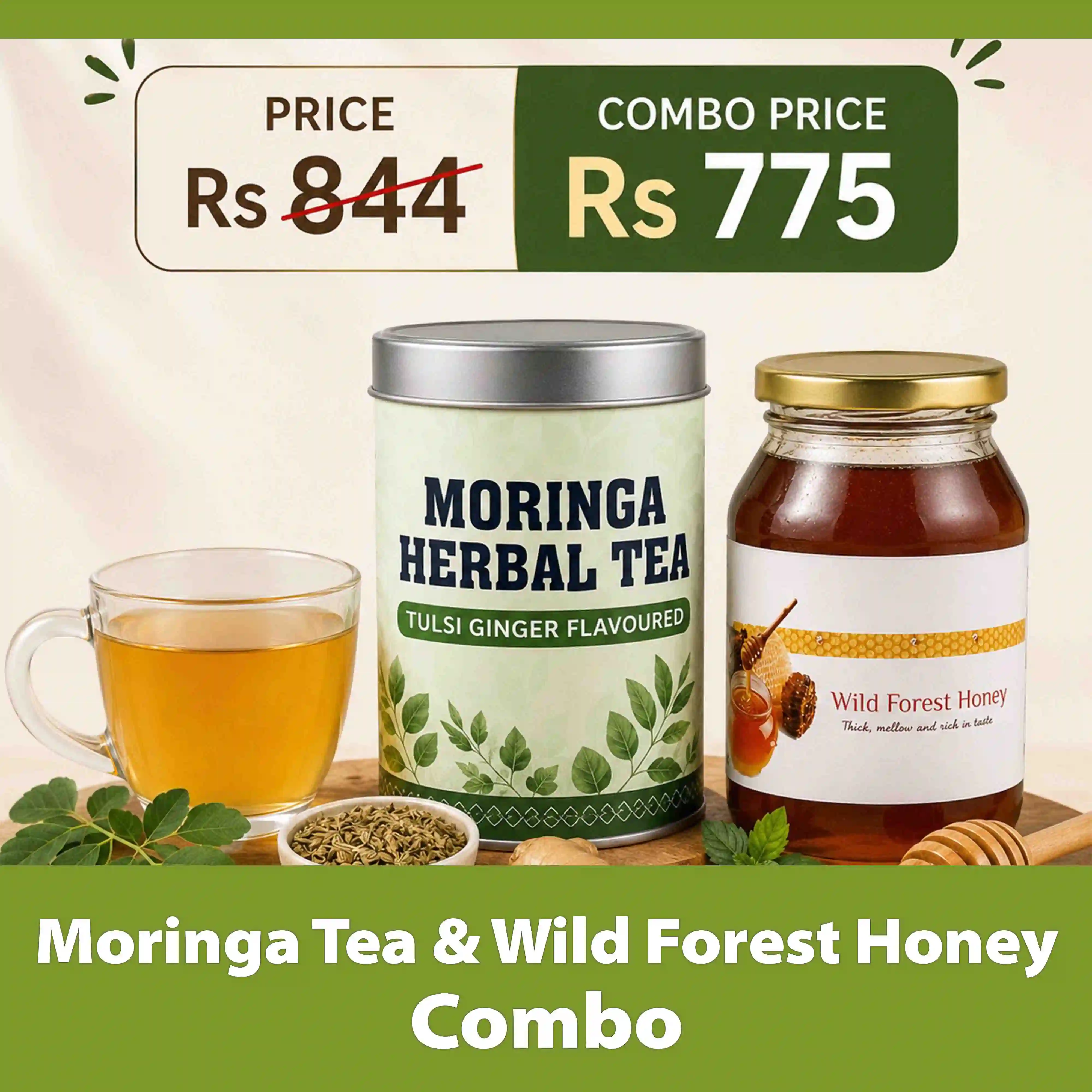 Moringa herbal Tea & Wild Forest Honey Combo