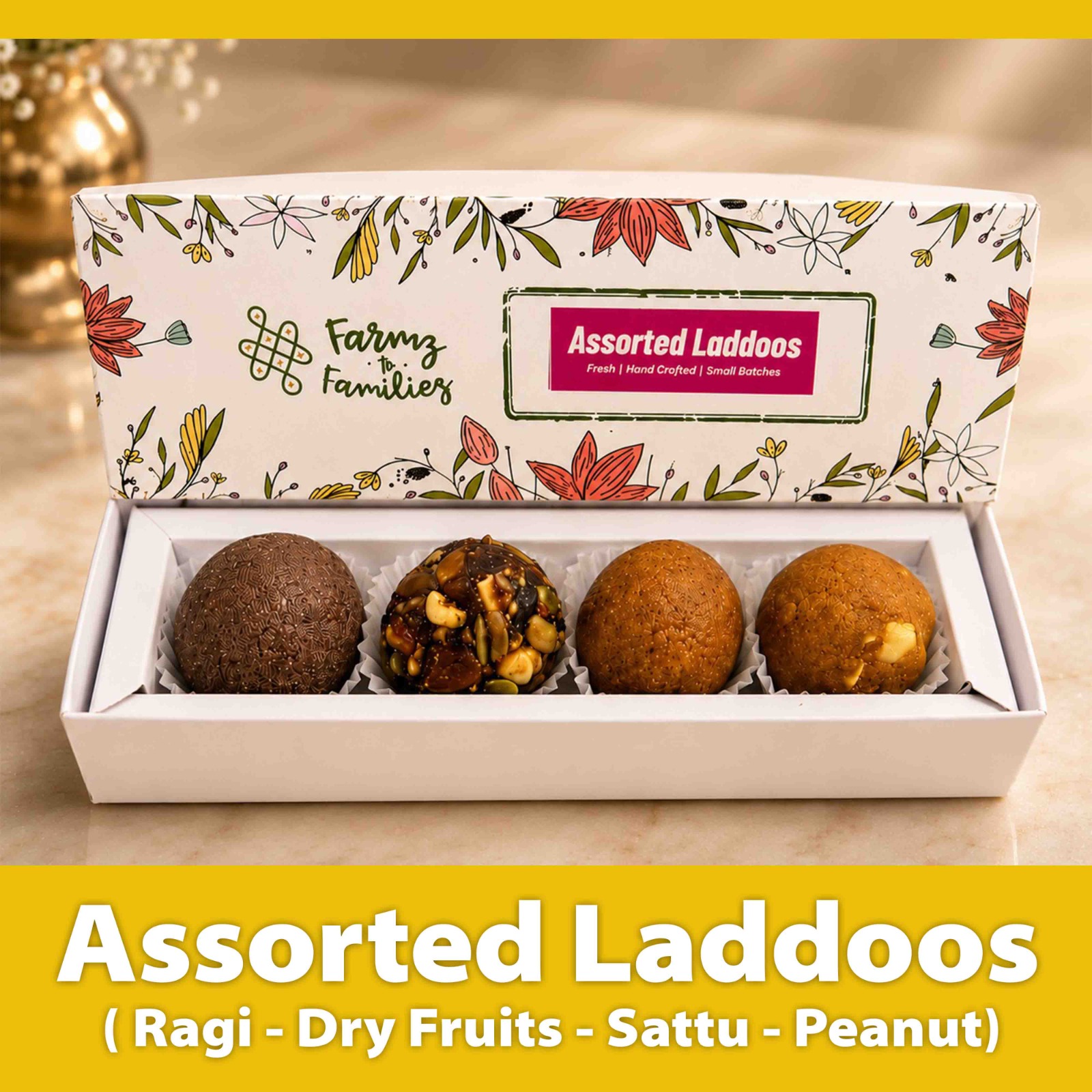 Assorted laddoos (Ragi-Dryfruit-Sattu-Peanut)